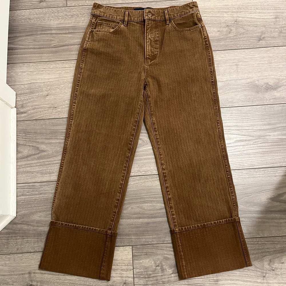 Veronica Beard Dylan Full Length Straight Cuffed Jeans in Deep Ochre